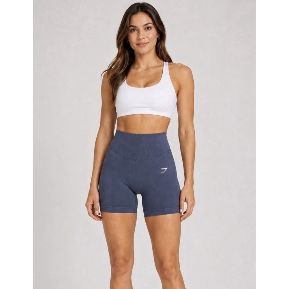 Gymshark Vital Seamless Bike Shorts Women's Small Blue High Waist Logo 5" Inseam